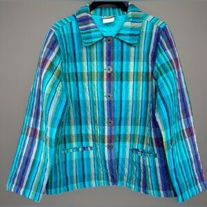 Company Collection Vintage Quilted Button Up Jacket Blue /Green Plaid Large*